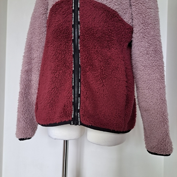 Lucky brand | Pink blocked color sherpa zip up turtleneck womens sweater - Picture 5 of 11